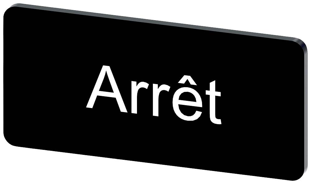 Das Bild zeigt ein schwarzes Schild mit dem weißen Text 'Arrêt', was auf Französisch 'Stopp' bedeutet.