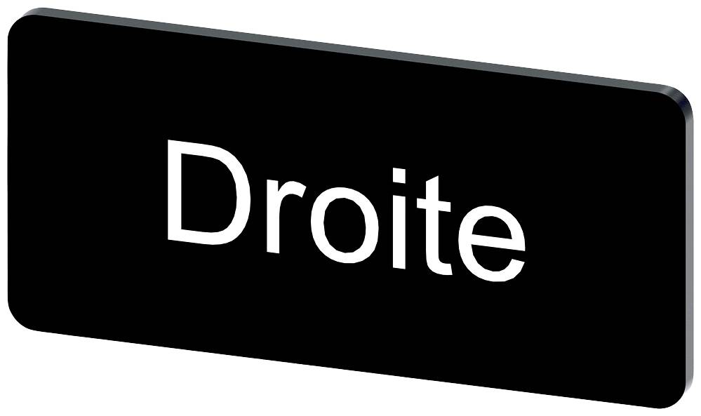 Schwarzes Schild mit weißem Text 'Droite', was 'rechts' bedeutet.