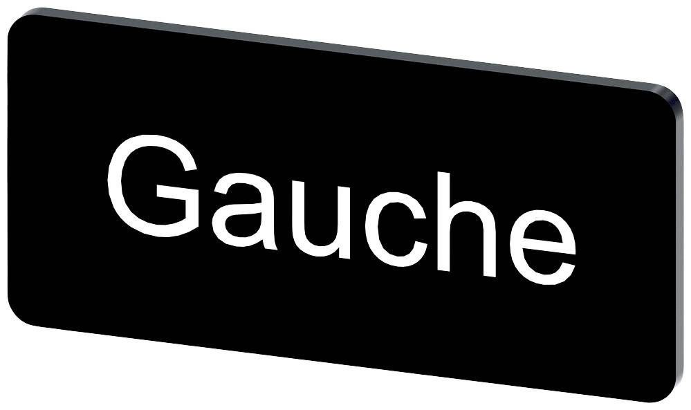 Ein schwarzes rechteckiges Schild mit dem weißen Schriftzug 'Gauche'.