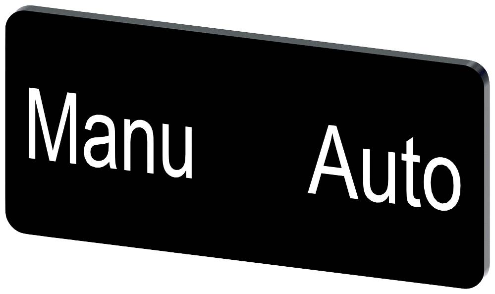 Schwarzes rechteckiges Schild mit weißer Schrift. Links steht 'Manu', rechts 'Auto'.