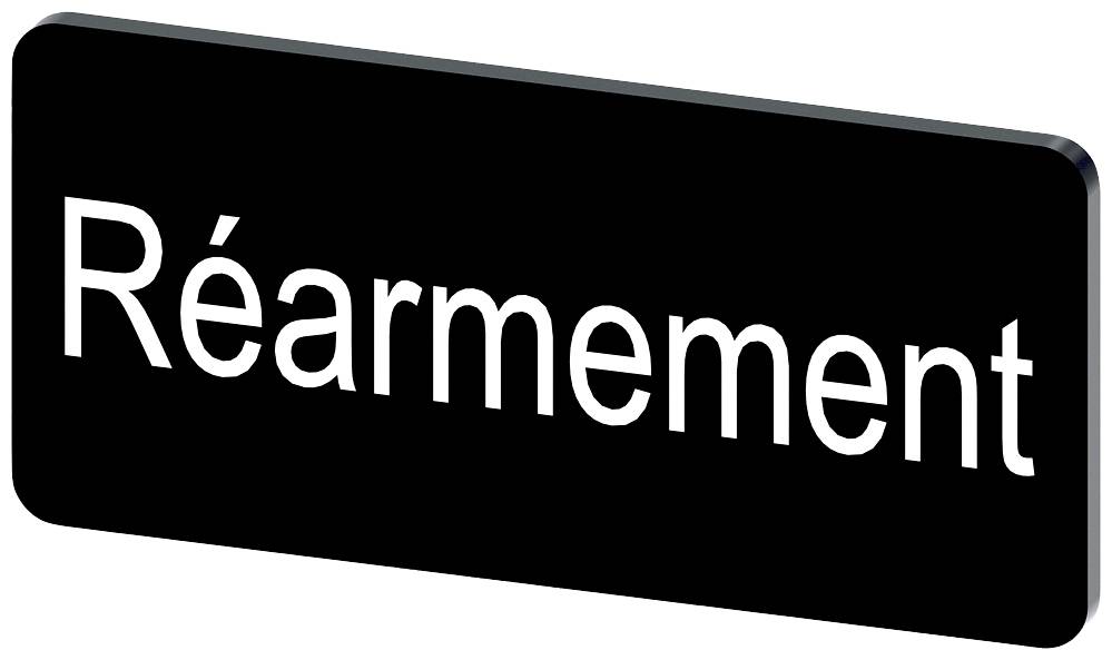 Schwarzes Schild mit der weißen Aufschrift 'Réarmement', was 'Wiederbewaffnung' bedeutet.