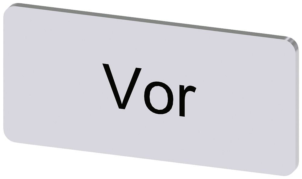 Rechteckiges Schild mit dem Wort 'Vor' in schwarzer Schrift auf grauem Hintergrund.