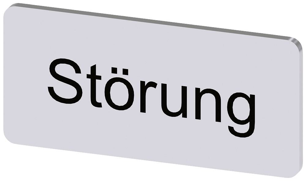 Rechteckiges Schild mit dem Wort 'Störung' in schwarzer Schrift auf grauem Hintergrund.