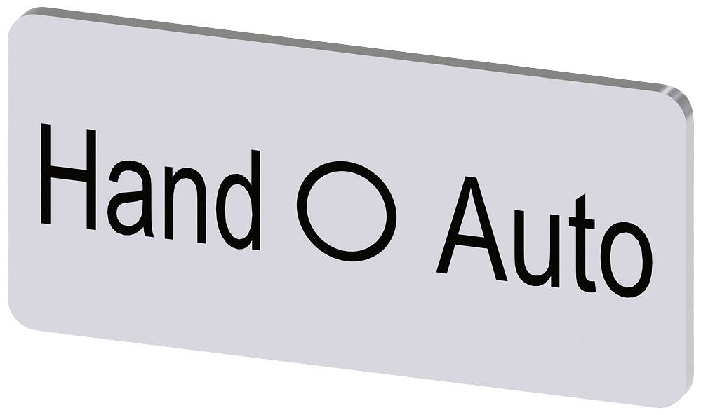 Text auf einem Schild: 'Hand Auto'. Links steht 'Hand', rechts 'Auto', in der Mitte ein Kreis. Mögliche Einstellung für eine Maschine.