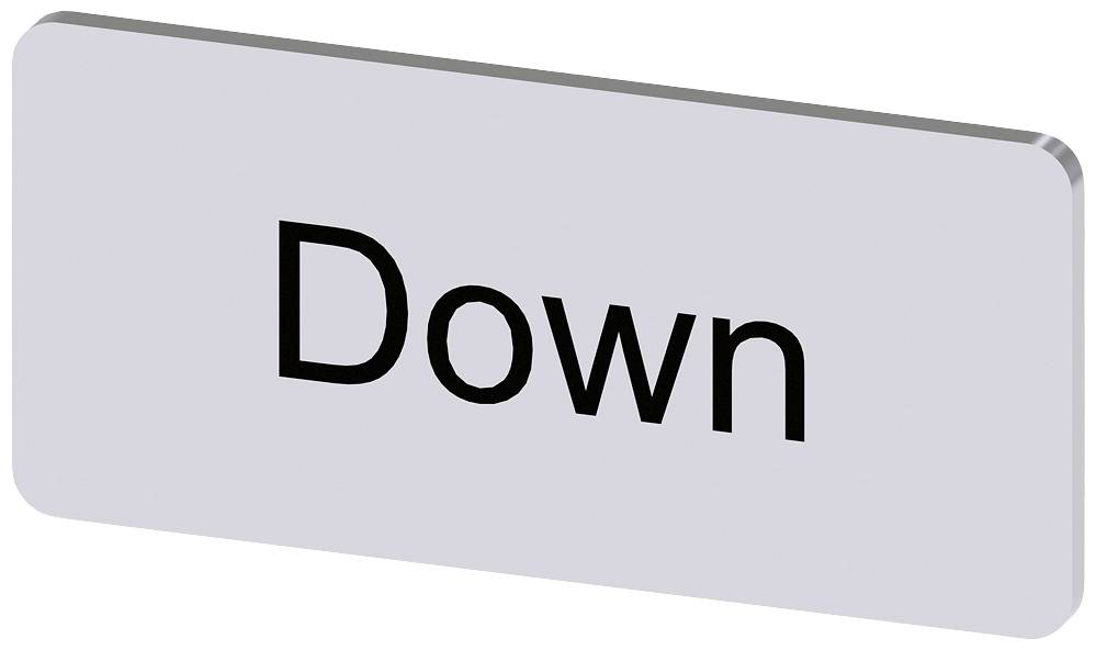 Rechteckiges Schild mit der Aufschrift 'Down' in schwarzer Schrift auf grauem Hintergrund.
