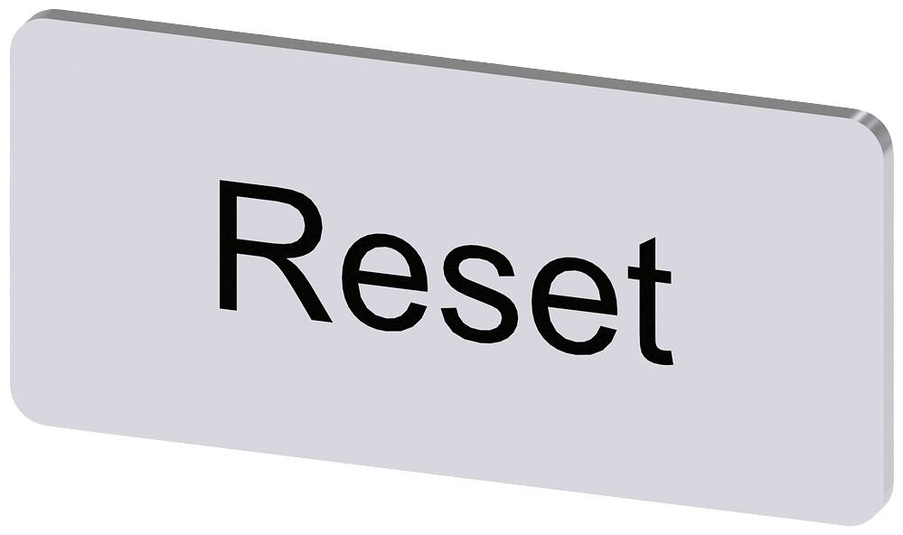 Eine rechteckige Taste mit der Aufschrift 'Reset' in schwarzer Schrift auf grauem Hintergrund.