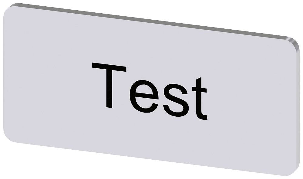 Das Bild zeigt ein rechteckiges Schild mit dem Wort 'Test' in schwarzer Schrift auf grauem Hintergrund.