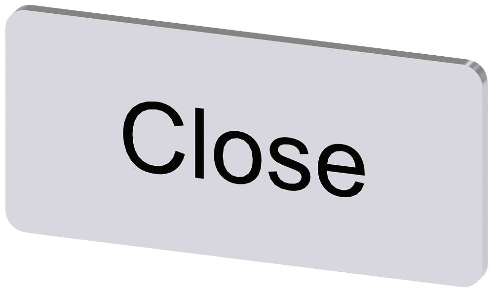 Rechteckiger Knopf mit dem Wort Close in schwarzer Schrift auf grauem Hintergrund.