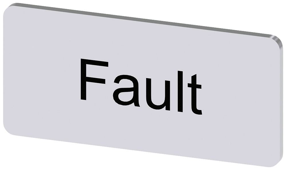 Ein rechteckiges Schild mit der Aufschrift 'Fault' in schwarzer Schrift auf grauem Hintergrund.