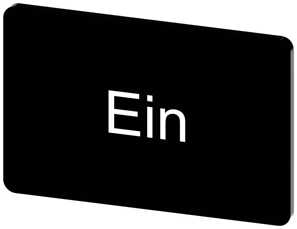 Schwarze Tafel mit weißem Schriftzug 'Ein', typischerweise als Schalterbeschriftung zur Anzeigung des Einschaltzustands verwendet.