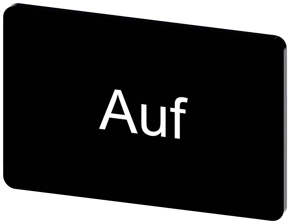Schwarzes Rechteck mit dem weißen Wort 'Auf' in der Mitte.