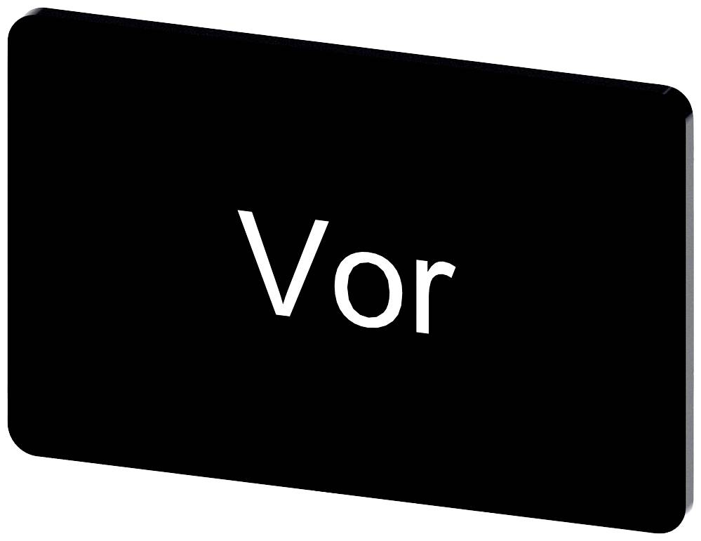 Schwarzes rechteckiges Schild mit weißem Text 'Vor' in der Mitte.