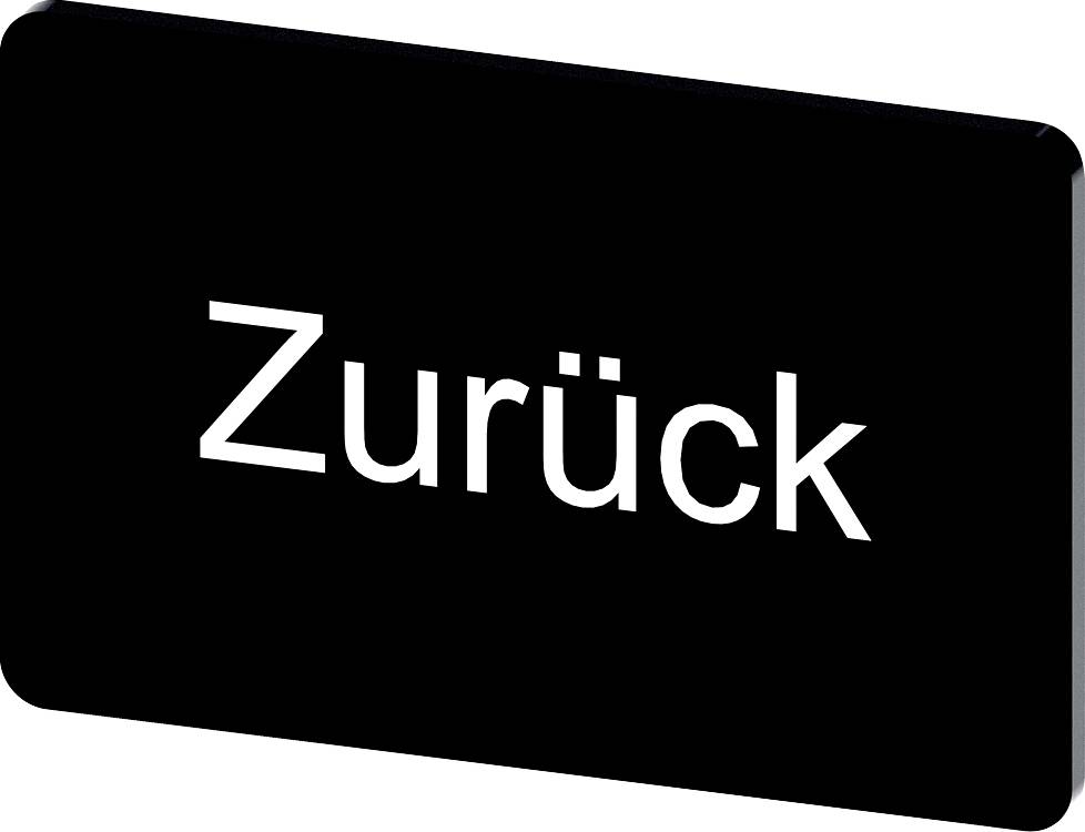 Schwarzes rechteckiges Schild mit weißem Text 'Zurück'.