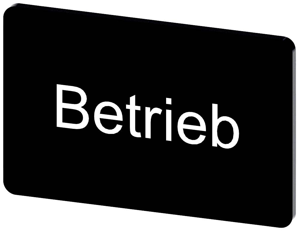 Schwarzes Schild mit weißem Text 'Betrieb', weist auf Betriebszustand oder Betriebsbereich hin.