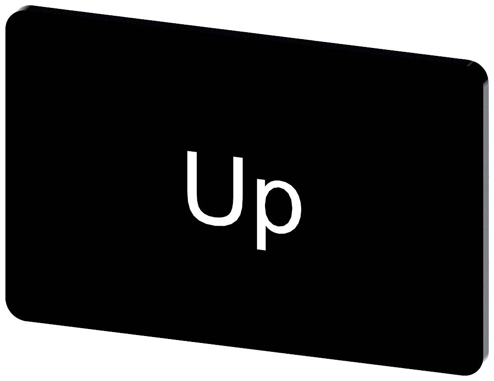 Schwarzes Schild mit weißem Text 'Up', Bedeutung: nach oben.
