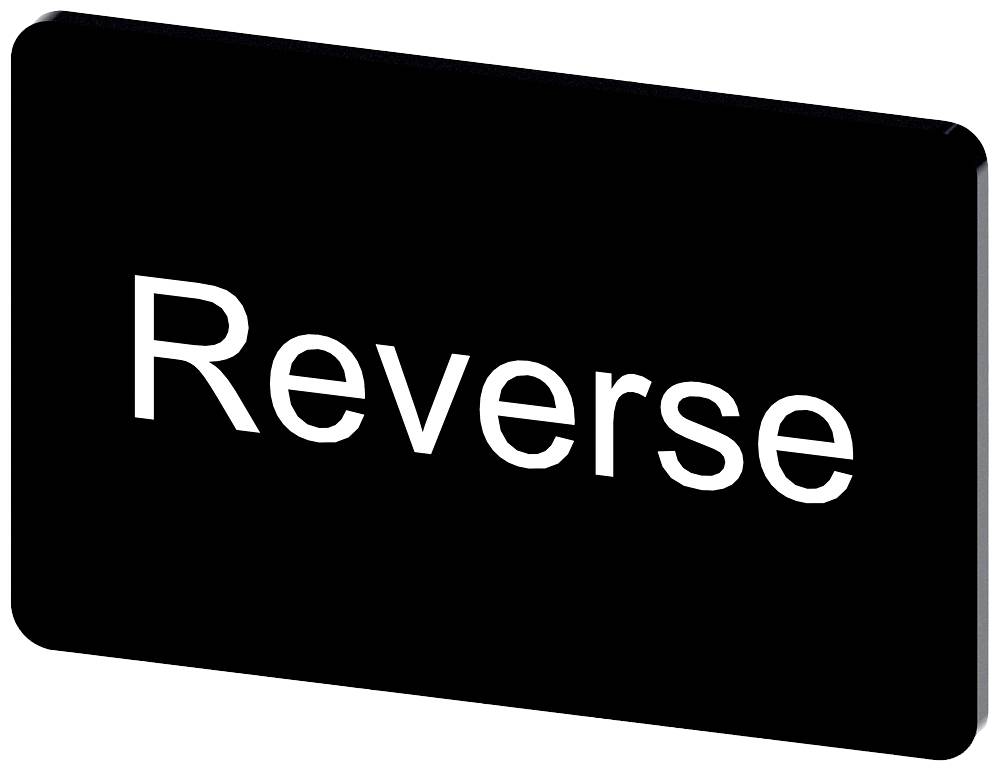 Das Bild zeigt ein rechteckiges Schild mit schwarzem Hintergrund und weißem Text 'Reverse'.