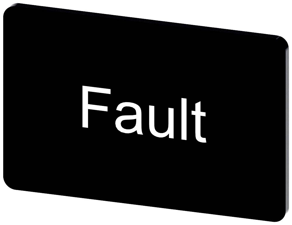 Schwarzes Schild mit weißem Text 'Fault', was auf einen Fehler oder eine Störung hinweist.
