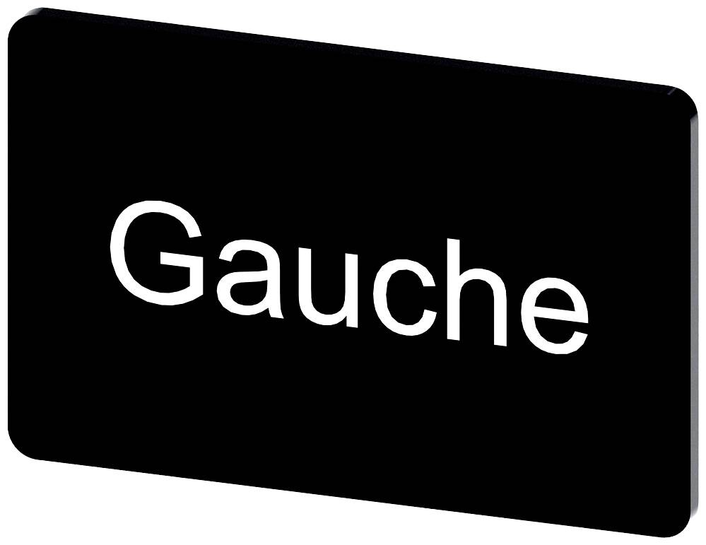 Schwarzes Schild mit dem weißen Text 'Gauche', was 'links' bedeutet.
