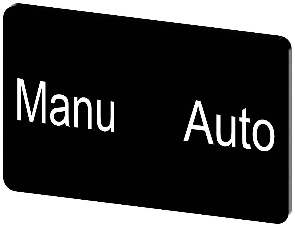Schwarzes Rechteck mit weißem Text: links 'Manu', rechts 'Auto'. Indikator für manuelle oder automatische Steuerung.