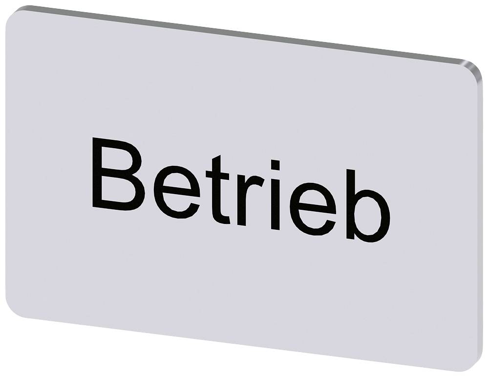 Schild mit dem Wort 'Betrieb' in schwarzer Schrift auf grauem Hintergrund.