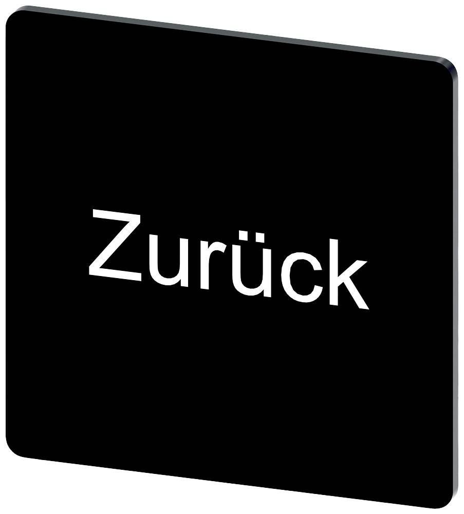 Schwarzes quadratisches Schild mit dem weißen Text 'Zurück', weist auf eine Rückkehr- oder Zurück-Taste hin.