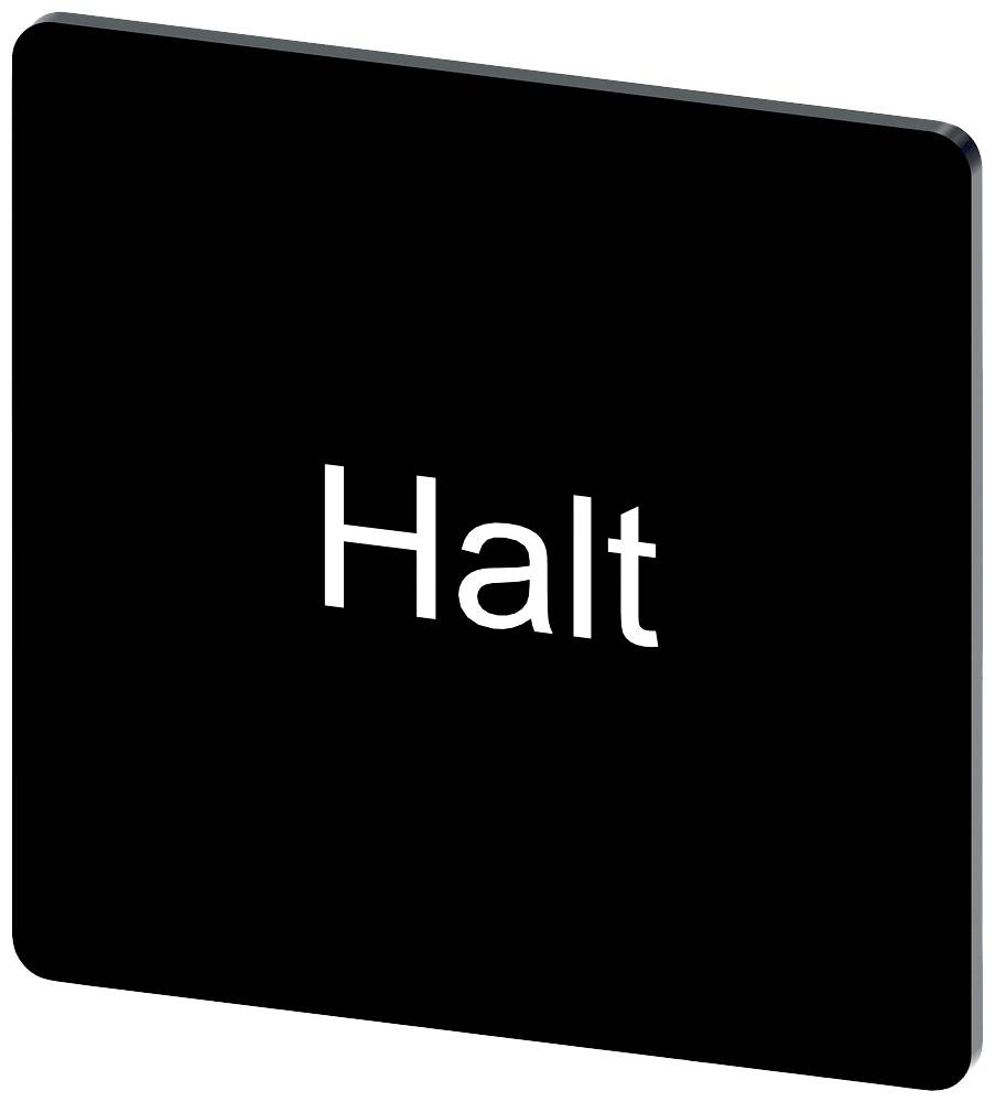 Das Bild zeigt ein quadratisches schwarzes Schild mit der Aufschrift 'Halt' in weißer Schrift.