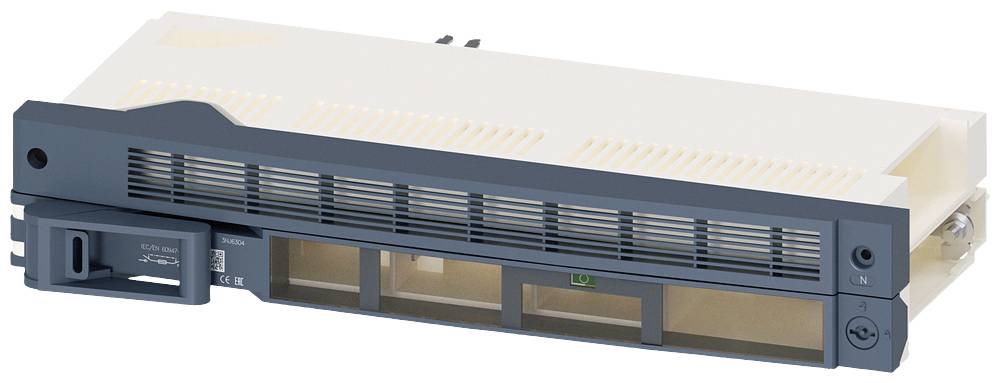 Ein modulares elektronisches Gerät mit weißen und grauen Gehäuseteilen, vermutlich ein Rack- oder Schaltschrankzubehör.