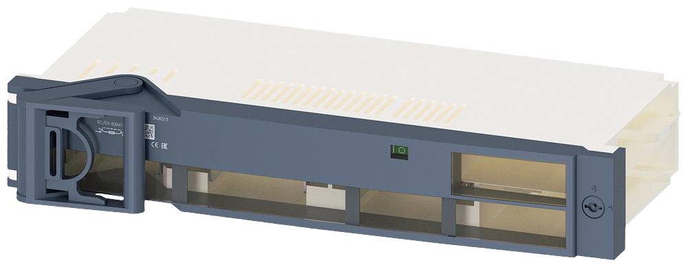 Ein blau-weißer elektronischer Komponent mit Belüftungsschlitzen und einem metallenem Hebel vorne, möglicherweise ein Servermodul.