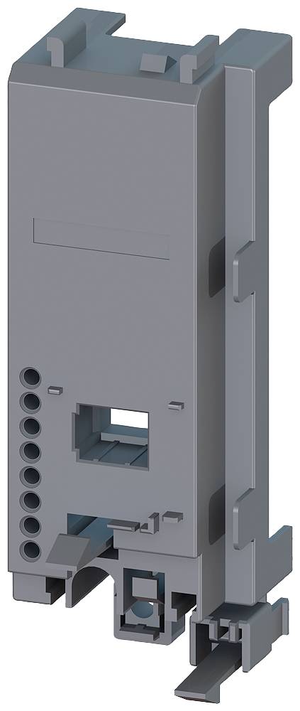 Grau-weiße elektrische Komponente mit rechteckigen Öffnungen und seitlichen Befestigungen. Geeignet für industrielle elektronische Anwendungen.