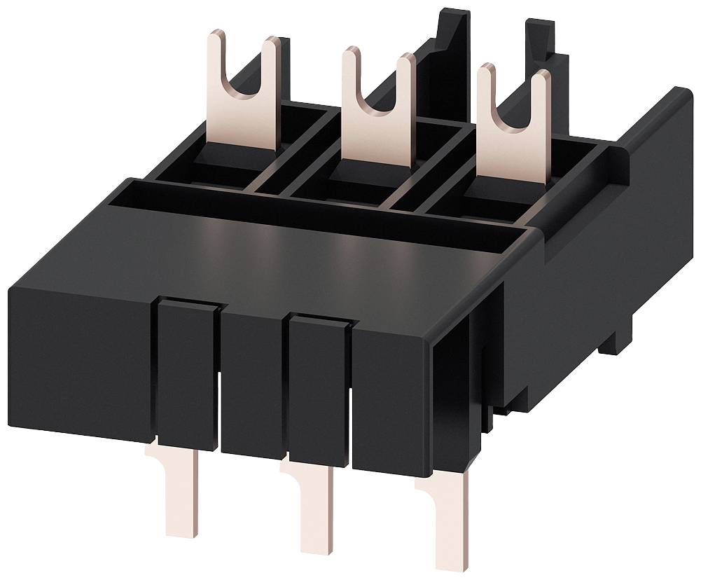 Schwarzes elektrisches Steckverbindermodul mit mehreren Kupferkontakten, geeignet für industrielle oder elektronische Anwendungen.