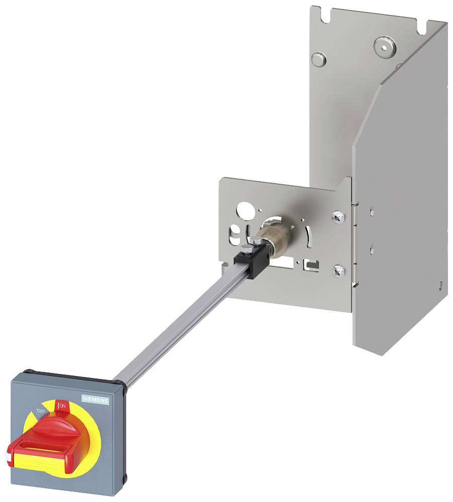 Ein elektrischer Hauptschalter in einem Gehäuse. Der Schalter ist mit 'ON' und 'OFF' gekennzeichnet, verbunden mit einer Metallstange.