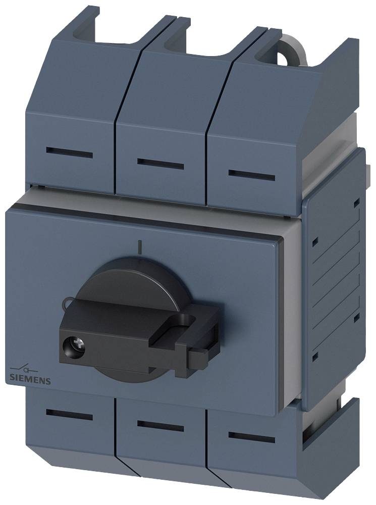 Ein blauer elektrischer Schalter mit Drehknopf und mehreren Steckplätzen, geeignet für industrielle Anwendungen.