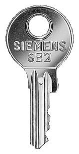 Schlüssel mit Aufschrift 'SIEMENS SB2', Metallmaterial, abgerundetem Kopf mit Loch.