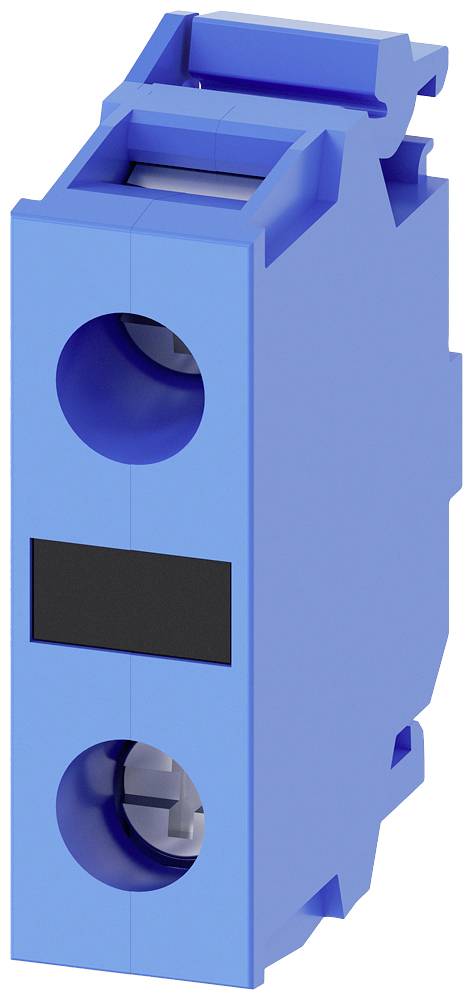 Blauer elektrischer Steckverbinder mit schwarzen Kontaktstellen, vertikal ausgerichtet, zeigt seine Anschlüsse und Gehäusedetails.