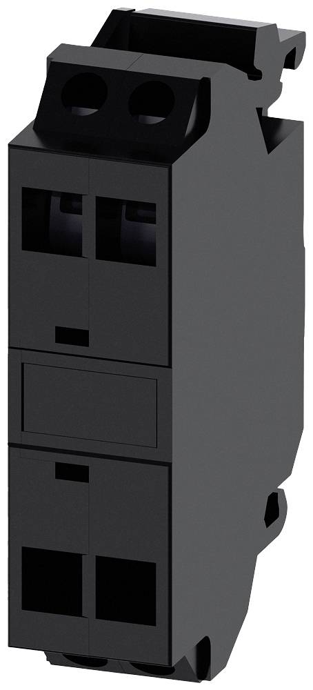 Ein schwarzer elektrischer Sicherungsautomat in vertikaler Ausrichtung, mit Ein- und Ausgangsanschlüssen sichtbar.