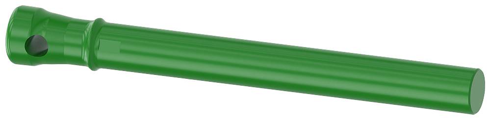 Ein langes, grünes Rohr mit einem Loch an einem Ende.
