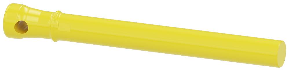 Gelbe Kunststoffflöte mit glatter Oberfläche und löcherlosem Rohr.