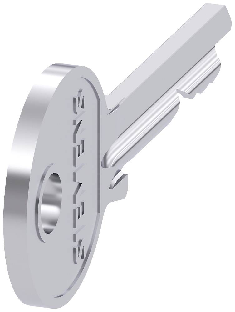 Ein silberner Schlüssel mit einem Loch und der Aufschrift 'SIEMENS' auf dem Kopf. Der Schlüssel hat ein klassisches Design.