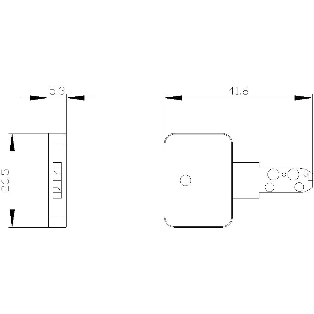 Technische Zeichnung eines Schlüssels mit Maßen: Länge 41,8 mm, Breite 5,3 mm, Höhe 26,5 mm. Zeigt Seiten- und Draufsicht.