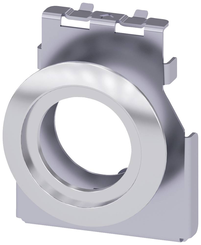 Metallisches Bauteil mit rundem, zentralem Loch und Befestigungselementen oben. Möglicherweise Teil einer mechanischen Vorrichtung.