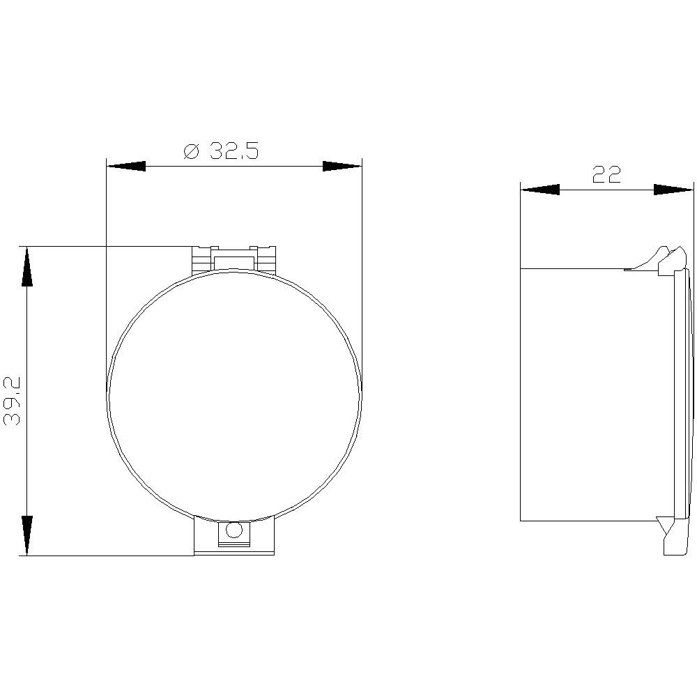 Technische Zeichnung eines zylindrischen Objekts mit Maßen: 32,5 mm Durchmesser und 39,2 mm Höhe, seitliche Tiefe 22 mm.