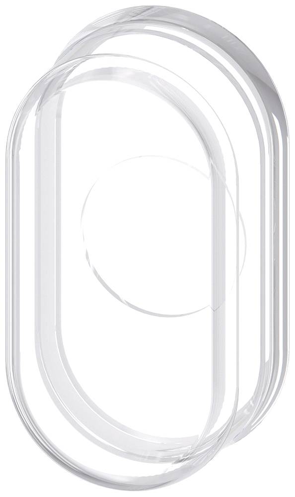 Dreifache, transparente ovale Formen, ineinander verschachtelt, auf weißem Hintergrund.