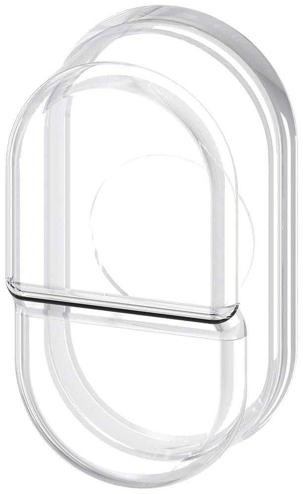 Durchsichtige, ovale Plastikschale mit Deckel, stehende Position.