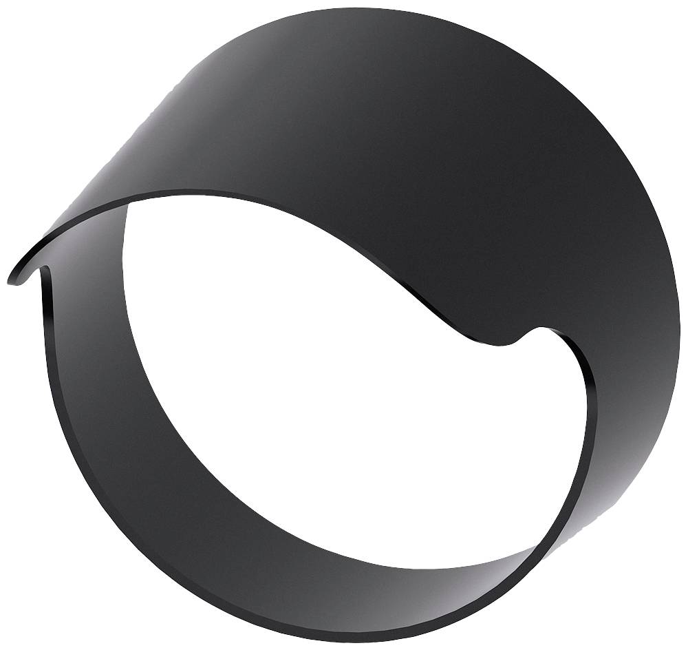 Ein schwarzes, modernes Ring-Design mit asymmetrischer Form und glatter Oberfläche.