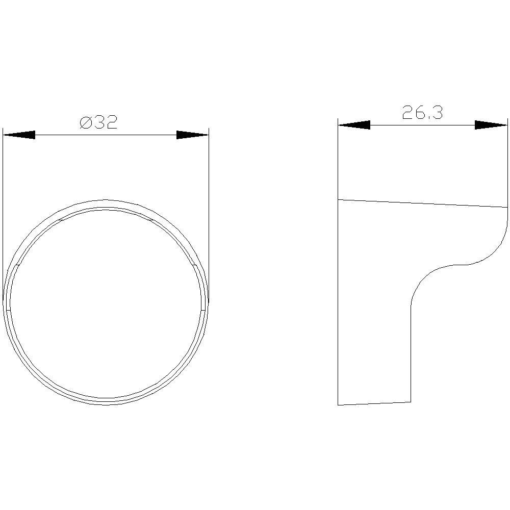 Technische Zeichnung eines Rohrs mit Durchmesser 32 mm und Länge 26,3 mm, Seitenansicht und Draufsicht.