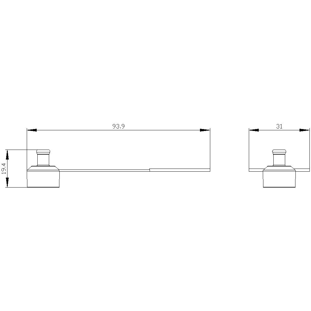 Technische Zeichnung eines Ventils mit Abmessungen: Länge 93,9 mm, Höhe 94 mm, Breite 31 mm.