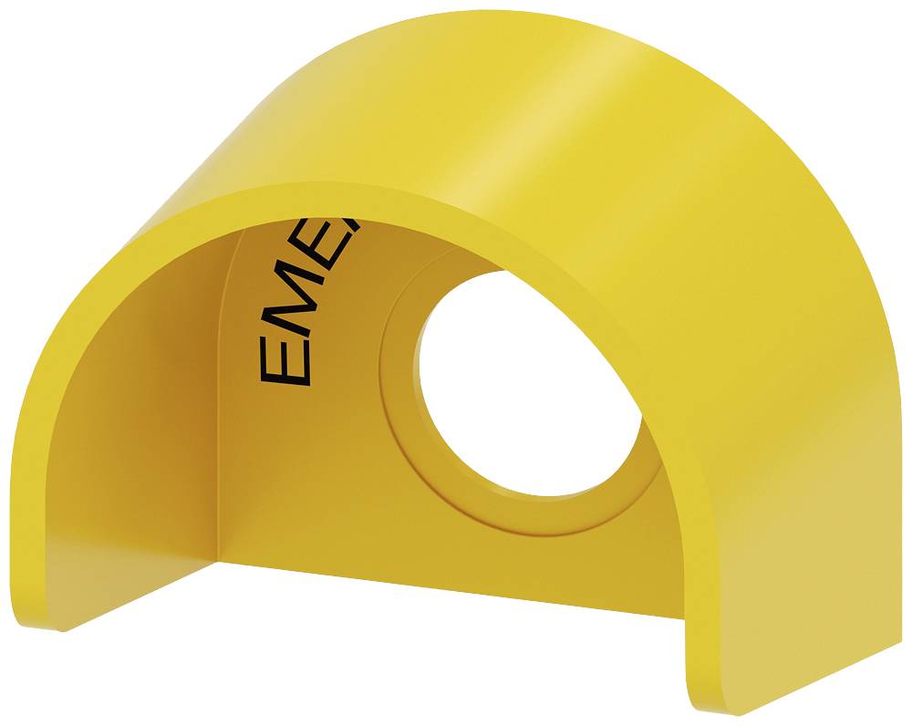 Gelbe, halbkreisförmige Abdeckung mit einem Loch in der Mitte, darauf ist 'EMER' zu erkennen.