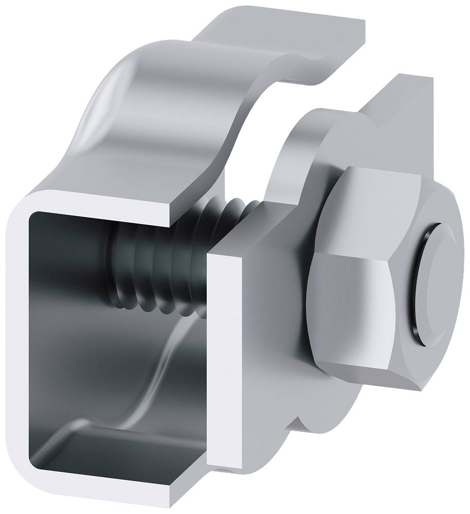Kabelschelle aus Metall mit Schraube für die Befestigung, gezeigt in einer Detailansicht zur Darstellung der Konstruktion.