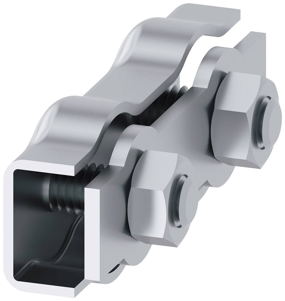 Metallverbinder mit zwei Bolzen und Muttern zur Befestigung von Strukturen.