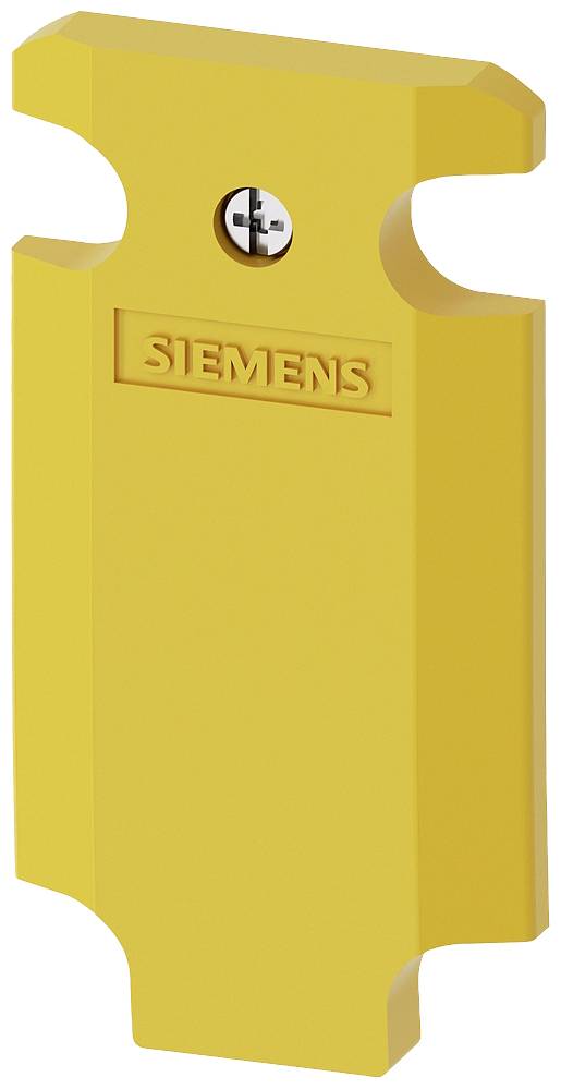 Gelbe Abdeckung mit dem eingeprägten Logo 'Siemens', montiert mit einer Schraube in der Mitte oben.